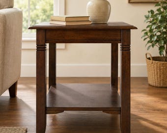 Traditional End Table 20 Inch Square Wood Side Table with Lower Storage