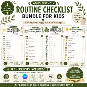 ADHD Kids Routine Charts Bundle | Morning Checklists (Canva Template, PDF Download)