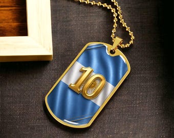 ARGENTINA #10 Fotbollsnummer Halsband | Personlig Fotbollsfan Gåva | Anpassat Graverat Hundbricka Hängsmycke
