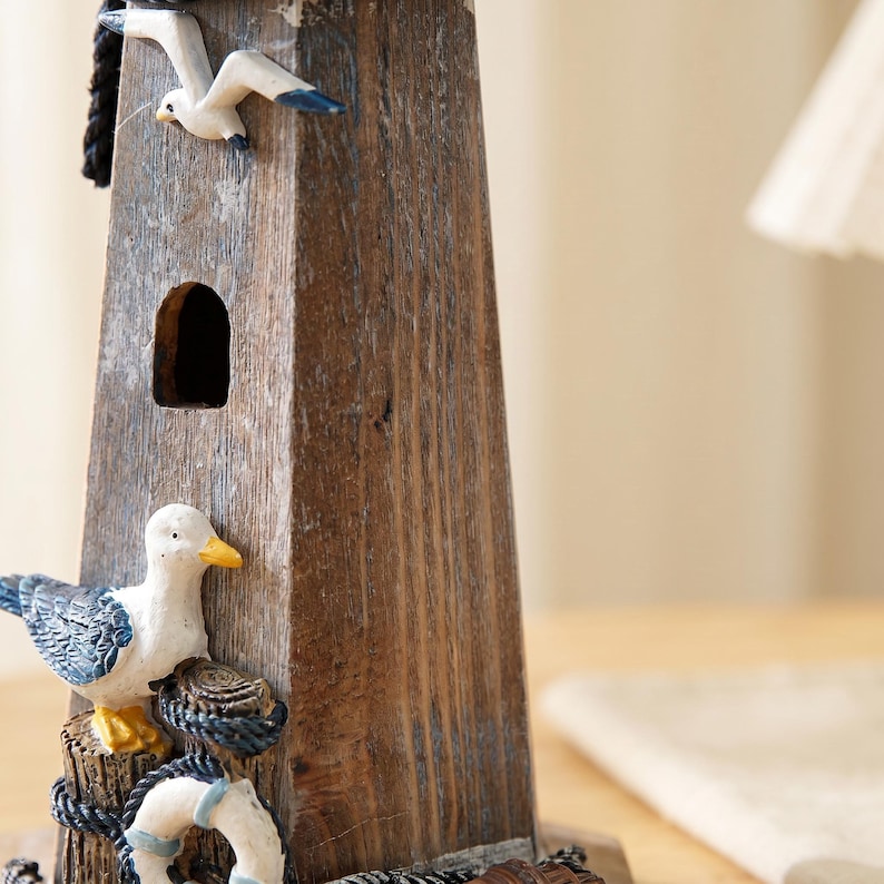 Hand-Painted Wooden Lighthouse Decor, Coastal Nautical Figurine, Beach House Ornament image 9