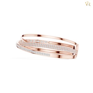 Elegant Crisscross Gold Bangle, Pave Diamond Triple Row Cuff Bracelet, Modern Intertwined Statement Jewelry Gift for Her image 6