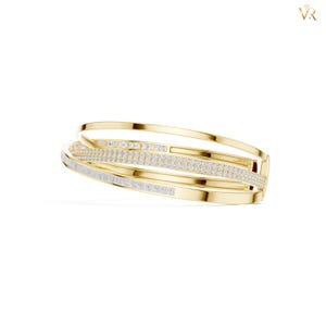 Elegant Crisscross Gold Bangle, Pave Diamond Triple Row Cuff Bracelet, Modern Intertwined Statement Jewelry Gift for Her image 14