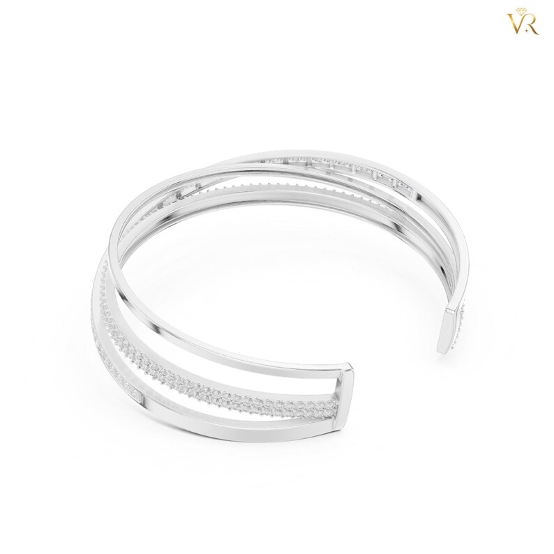 Elegant Crisscross Gold Bangle, Pave Diamond Triple Row Cuff Bracelet, Modern Intertwined Statement Jewelry Gift for Her image 9