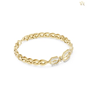 Classic Hexagon Tennis Bracelet, 14K Yellow Gold Pave Diamond Open Link Luxury Jewelry, Modern Geometric Statement Gift for Her image 4