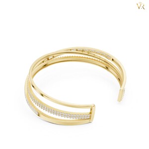 Elegant Crisscross Gold Bangle, Pave Diamond Triple Row Cuff Bracelet, Modern Intertwined Statement Jewelry Gift for Her image 13