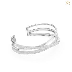 Elegant Crisscross Gold Bangle, Pave Diamond Triple Row Cuff Bracelet, Modern Intertwined Statement Jewelry Gift for Her image 8