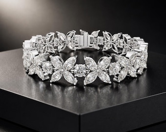 Sovereign Petal Diamond Bracelet – Marquise Cut Grandeur – Statement Floral Luxury – Elite Rhodium White Gold Jewelry Gift
