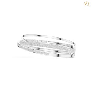 Elegant Crisscross Gold Bangle, Pave Diamond Triple Row Cuff Bracelet, Modern Intertwined Statement Jewelry Gift for Her image 10