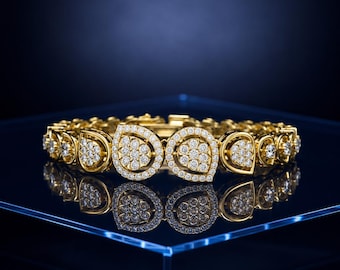 Exquisite Pear-Shaped Diamond Halo Bracelet 18K Yellow Gold, Timeless Elegant Wristwear, Handcrafted Ethical Gemstone Luxury