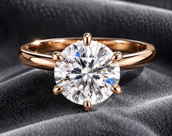 Round Brilliant Solitaire Engagement Ring 14k Pink Gold 6-Prong Set Lab Diamond Moissanite Classic Wedding Promise Bridal Jewelry