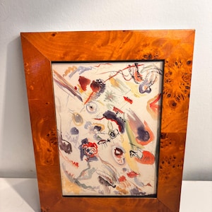 Burl wood veneer vintage frame with small poster
