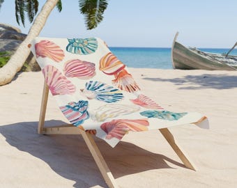 Watercolor Seashell Pattern Beach Towel | Coastal Summer Ocean Shells