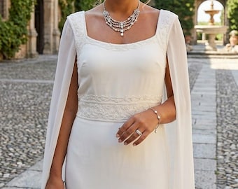 Vestido de noiva exclusivo da Pronovias | Tamanho 42 (Como novo, com capa e bordado de pérolas) | Vestido de noiva de alta qualidade | Moda nupcial clássica