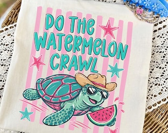 Do The Watermelon Crawl Funny Turtle, Cowboy Hat Sunglasses Summer Tee, 4th Of July Beach Vibes Clipart, Girls Sublimation Tshirt Design PNG