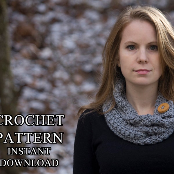 CROCHET PATTERN Cowl with Button Band, Cluster Stitch Cowl, Beginner One Skein Scarf, Instant Download