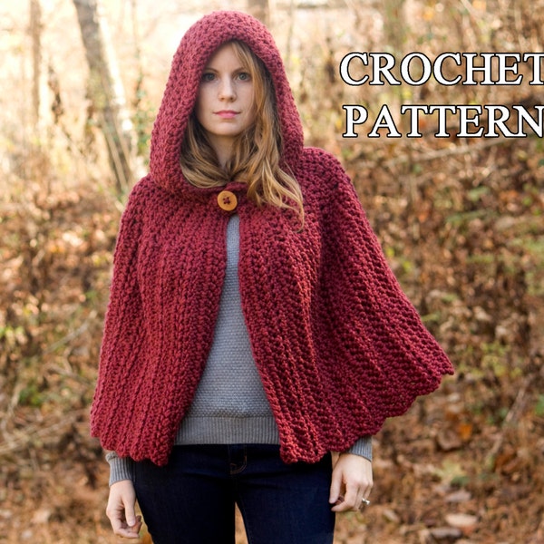 CROCHET PATTERN Hooded Cape Pattern, Crochet Cloak Pattern, Red Riding Hood Capelet, Instant Download