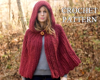 CROCHET PATTERN Hooded Cape Pattern, Crochet Cloak Pattern, Red Riding Hood Capelet, Instant Download