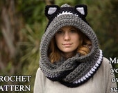 CROCHET PATTERN Cat Scoodie, Cat Hooded Scarf Pattern, Animal Scarf Pattern, Hood with Cat Ears