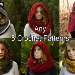 Any Five 5 Crochet Patterns, Scarf Patterns Discount Package