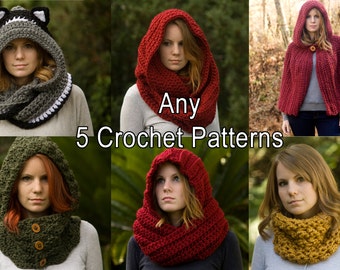 Any Five 5 Crochet Patterns, Scarf Patterns Discount Package