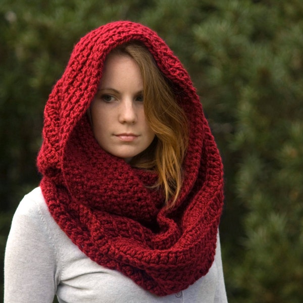 Red Infinity Scarf, Crochet Circle Scarf, Oversized Chunky Scarf