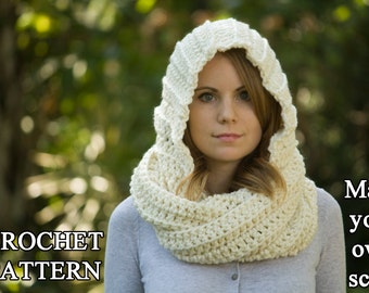 CROCHET PATTERN Hooded Scarf Pattern, Crochet Scoodie Instant Download