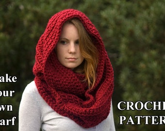 CROCHET PATTERN Oversized Infinity Scarf Pattern, Hooded Cowl, Instant Download