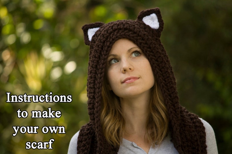 CROCHET PATTERN Cat Scoodie, Cat Hooded Scarf Pattern, Animal Scarf Pattern, Hood with Cat Ears image 2