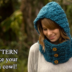 CROCHET PATTERN Hooded Cowl, Button Neck Warmer, Crochet Hoodie Instant Download image 2