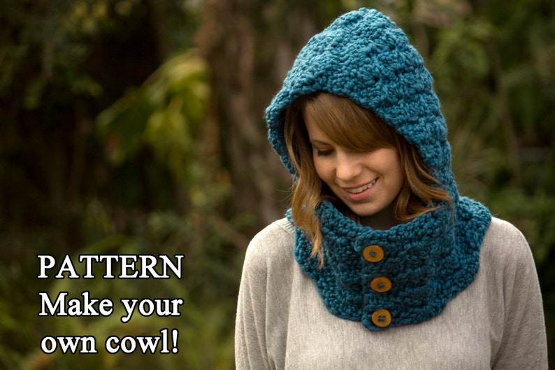 CROCHET PATTERN Hooded Cowl, Button Neck Warmer, Crochet Hoodie Instant Download image 2