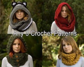 Any 3 Crochet Patterns, Scarf Patterns Discount Package