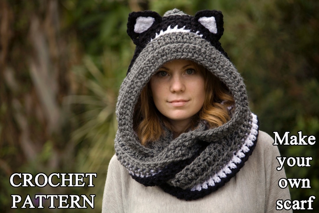 CROCHET PATTERN Cat Scoodie, Cat Hooded Scarf Pattern, Animal