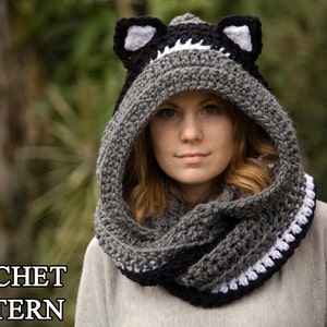 CROCHET PATTERN Cat Scoodie, Cat Hooded Scarf Pattern, Animal Scarf Pattern, Hood with Cat Ears image 1