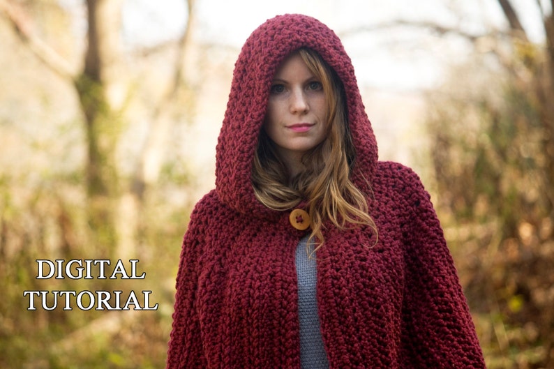 CROCHET PATTERN Hooded Cape Pattern, Crochet Cloak Pattern, Red Riding Hood Capelet, Instant Download image 3