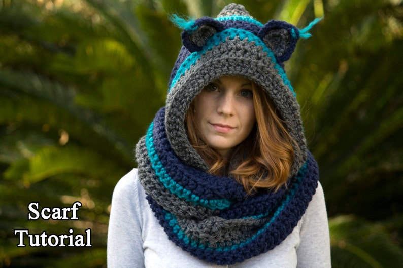 CROCHET PATTERN Cat Scoodie, Cat Hooded Scarf Pattern, Animal Scarf Pattern, Hood with Cat Ears image 4