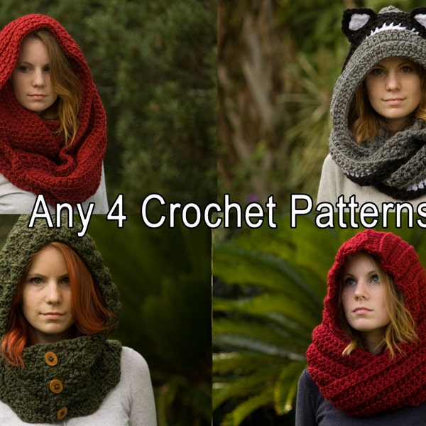 Any 4 Crochet Patterns, Scarf Patterns Discount Package