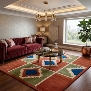 Hand Tufted Wool Rug – Aztec Patchwork Southwestern Geometric Carpet