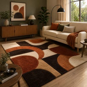 Hand Tufted Retro Geometric Area Rug, Mid Century Modern Earth Tone Carpet