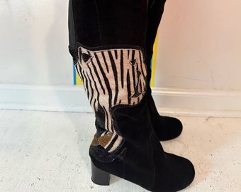 1990s vintage black suede panther boots by Sharif Designs sz 10 10.5 60s 70s