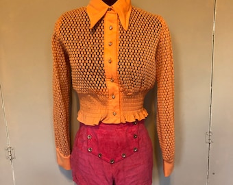 1970s 70s vintage pink velour velvet hot pants shorts velvet sz m glam rock disco high waist