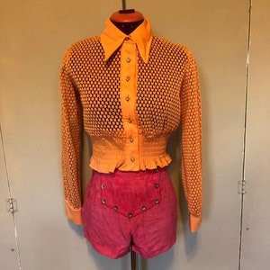 1970s 70s vintage pink velour velvet hot pants shorts velvet sz m glam rock disco high waist 1960s 60s roller girl skate sailer booty
