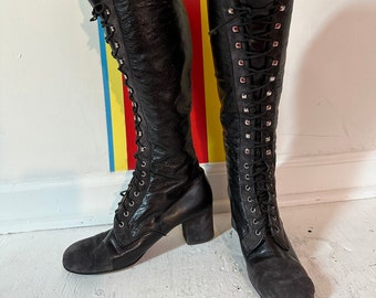 Vintage Leather Lace up Ankle Boots 80s Size 39 Eu Pointed Toe