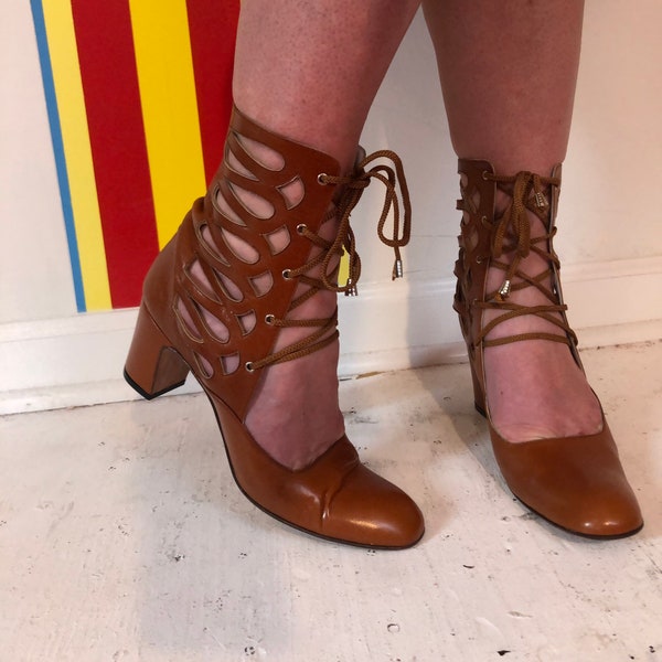 1960s vintage caramel leather gogo boots booties Ultima sz 9 N