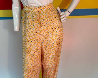 1990s vintage yellow flower power palazzo pants sz l