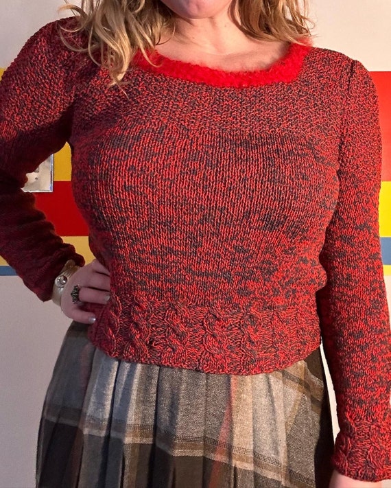 1970s vintage spacedye cotton knit and angora red 