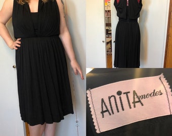 1950s vintage silk chiffon black Marilyn draped cocktail dress peekaboo sz m by Anita Modes couture copy pinup