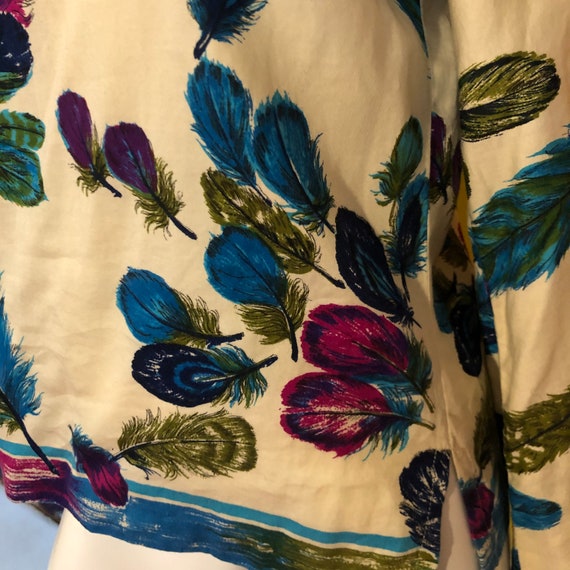 1960s vintage cotton feather print blouse sz m ja… - image 6