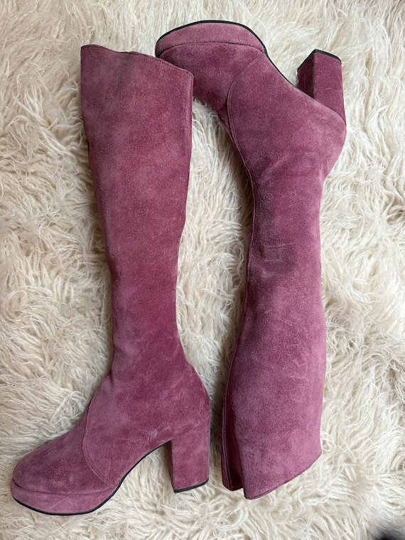 1970s 70s vintage dusty rose pink platform boots … - image 3