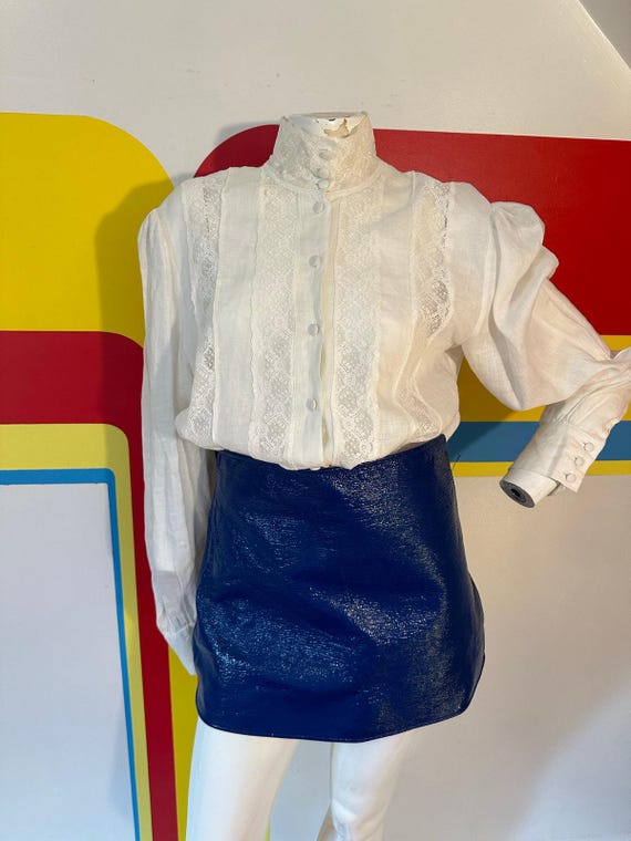 Y2K Does 60s Vintage Courrèges Blue Vinyl Mini Skirt S M Designer