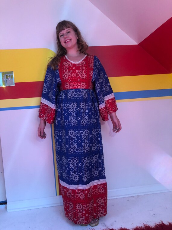Beautiful 1970s Bandana Print Cotton Maxi Dress